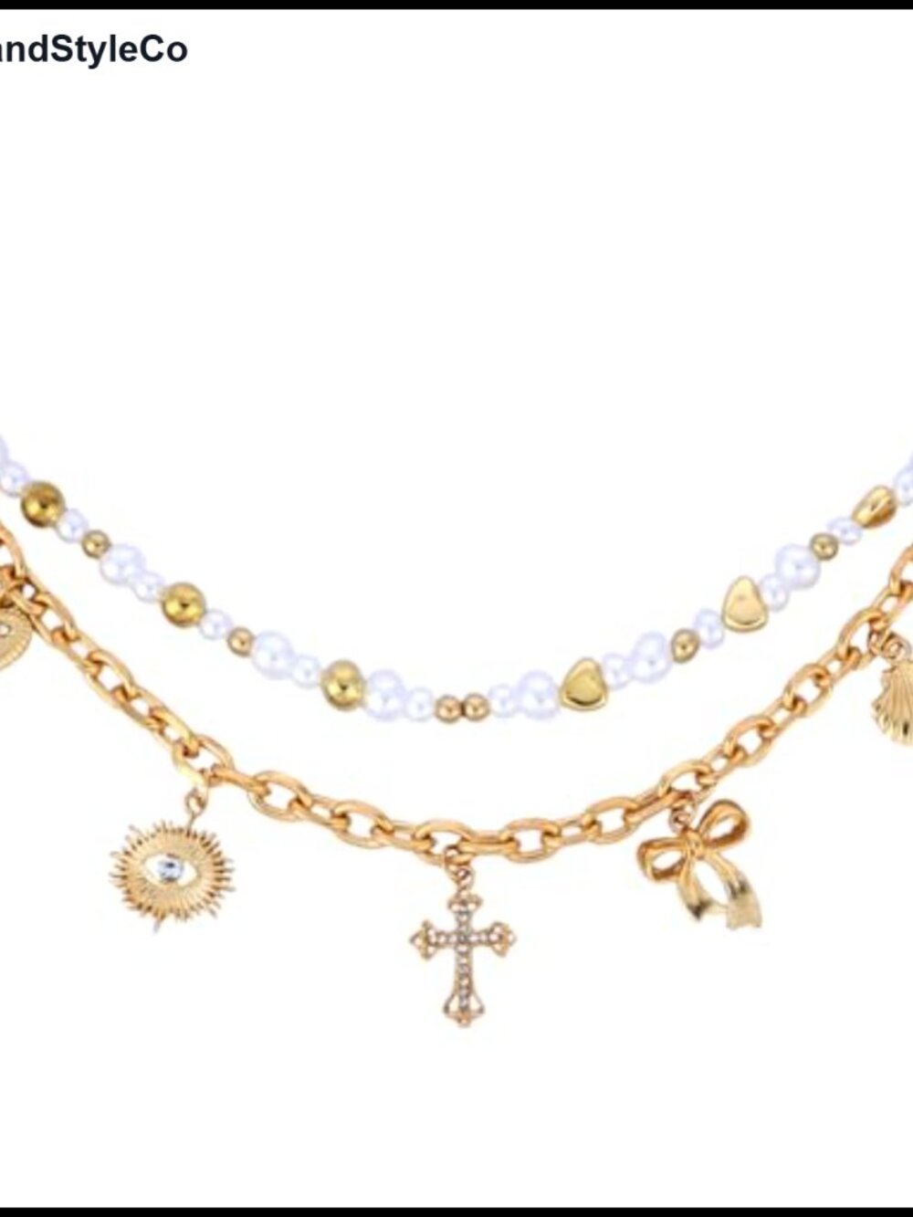LuneClat Pearl Cross Bag Chain Charm Double Chain Zinc Alloy Handbag Charm